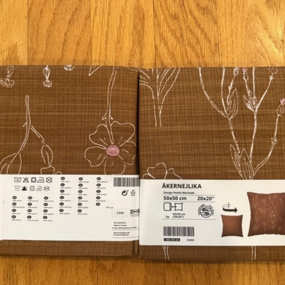 2 IKEA ÅKERNEJLIKA Brown Rust Cushion Cover 100% Cotton Floral 20x20